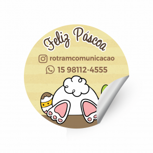 Adesivo Páscoa Redonda Vinil Branco com recorte Eletronico 4x4cm 4x0 Brilho  Tema Marrom